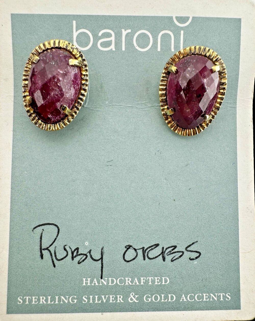 Vintage Natural Raw Ruby Earrings Sterling Silver Gold Vermeil Baroni India
